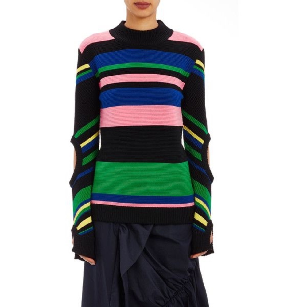 JW Anderson cutout sleeve colorful wool stripe sweater ottoman size S like new